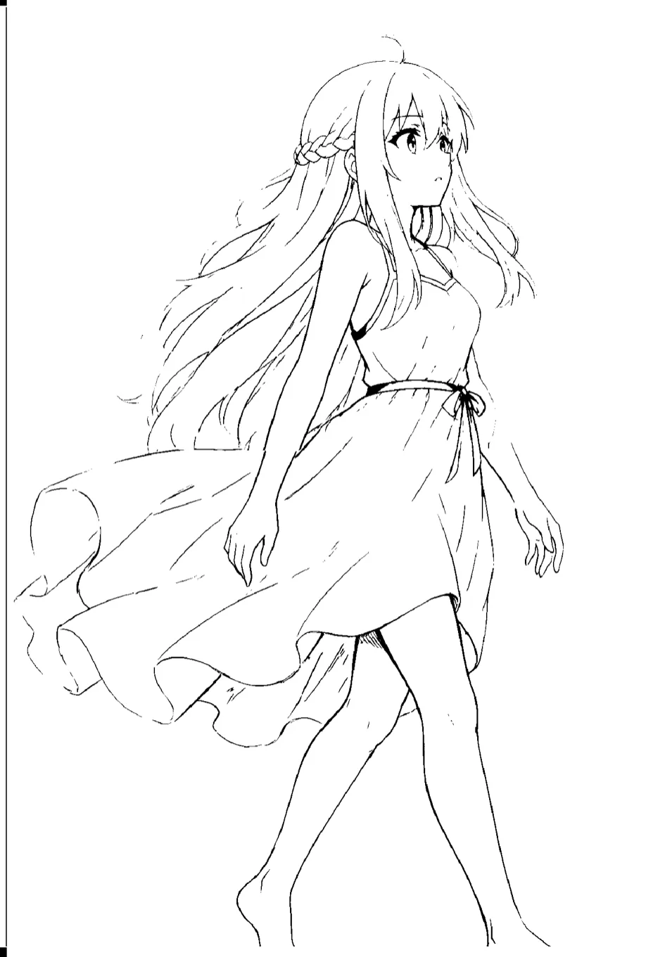 Full-body character drawing converted to clean aliased production lines