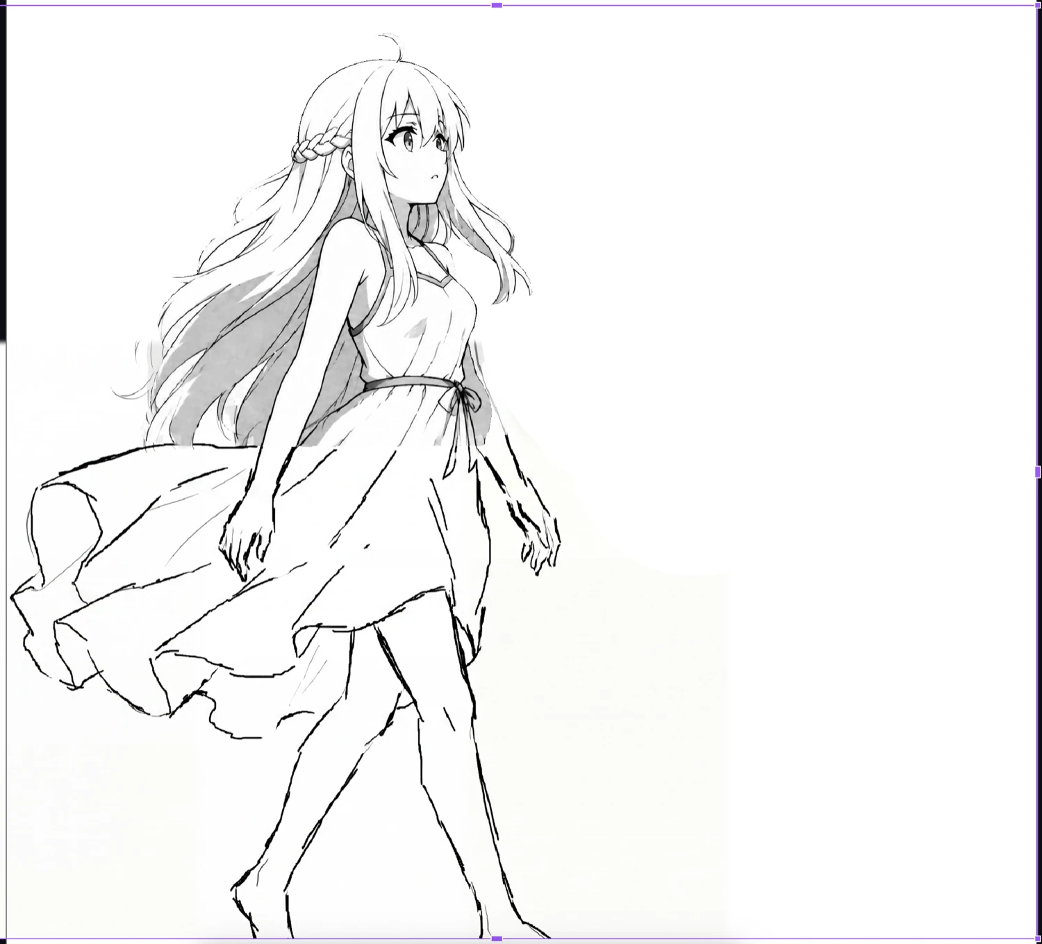 Loose full-body sketch guiding the expanded composition