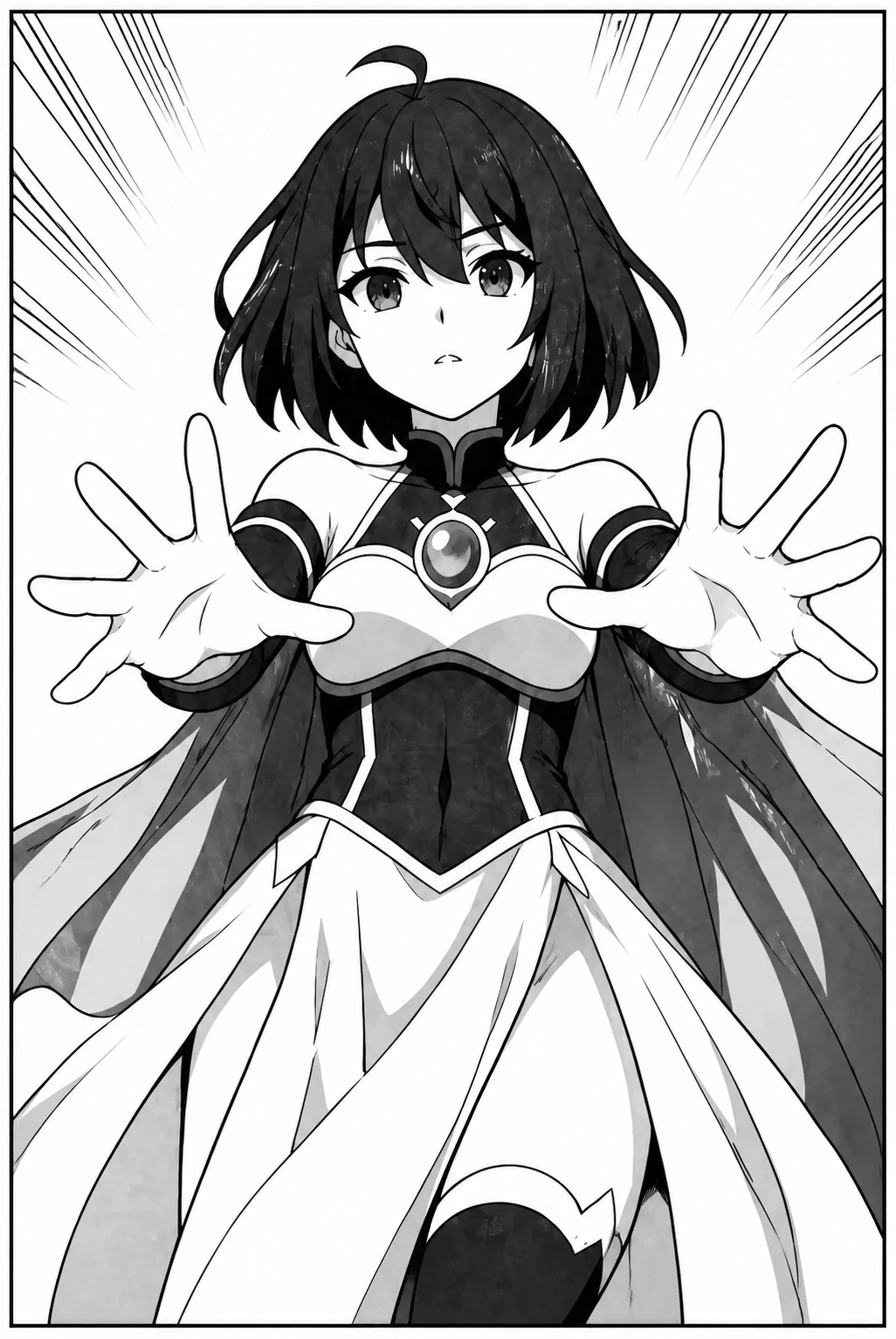 Extracted portrait panel of the dark-haired character reaching forward