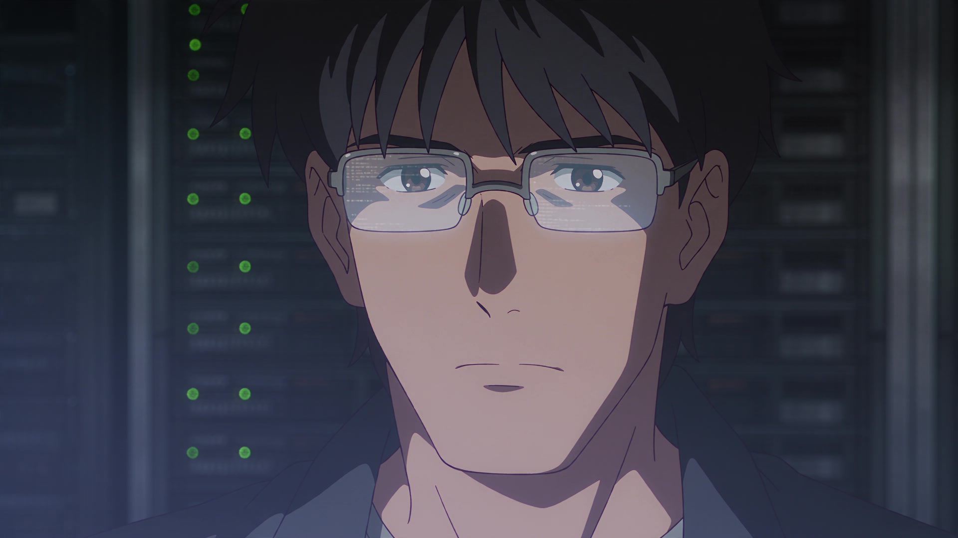 A workstation at night above a lit city — code on one monitor, a character turnaround and training curves on the others, hands at the keyboard